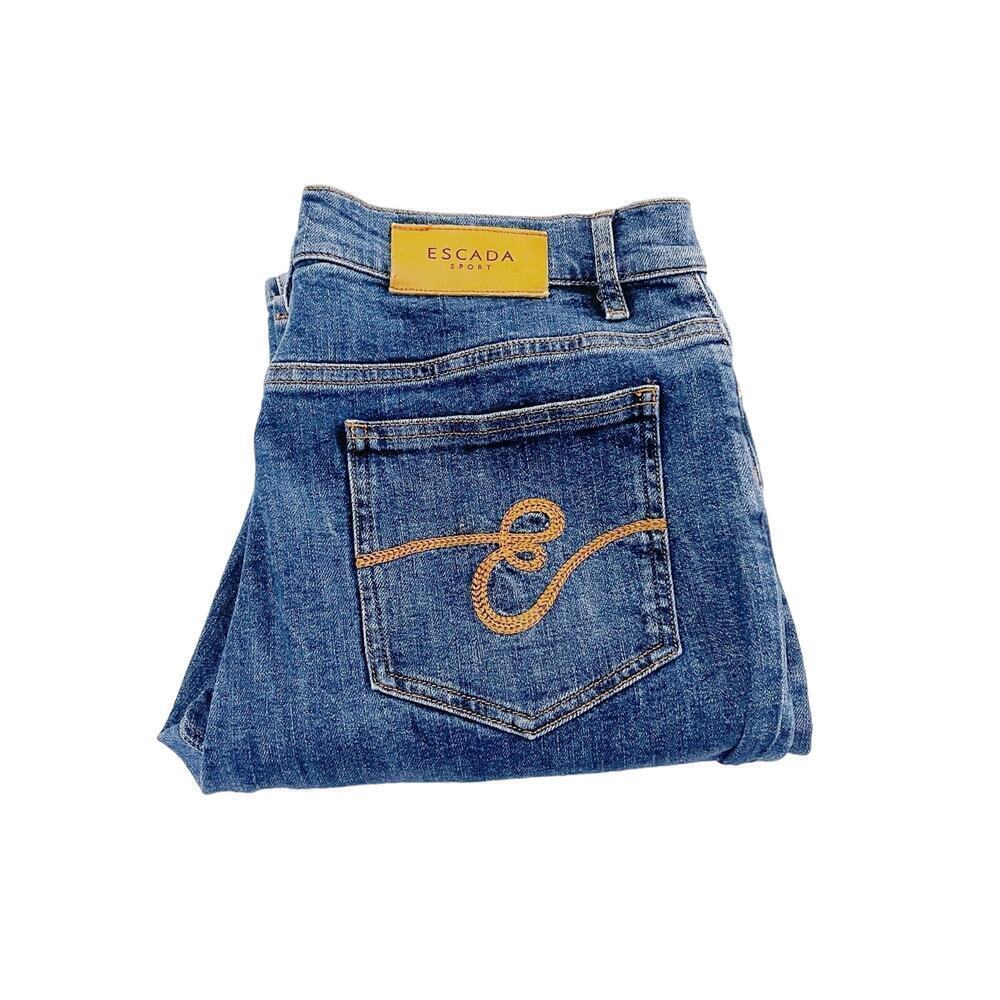 Escada Sport Linda Slim Medium Blue Denim Jeans Flare Leg SZ42